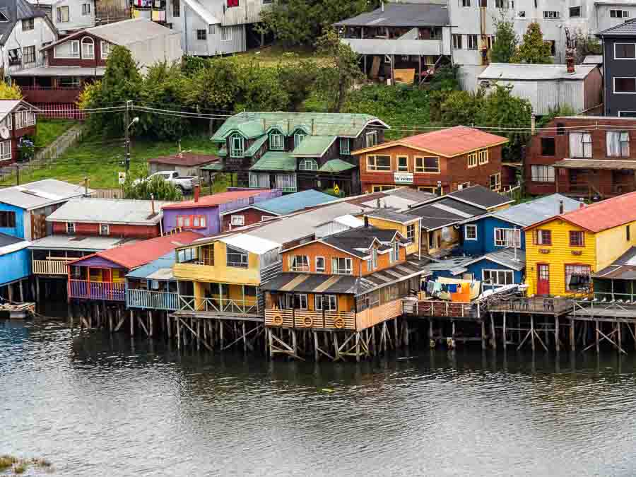 Palafitos in Castro, seen as we tour Chiloe Island