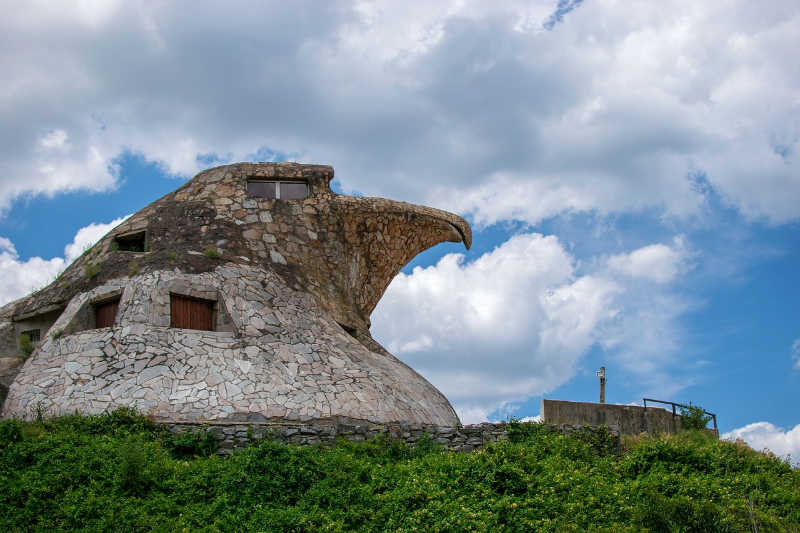 A stone house in shape of an eagle's head in Uruguay