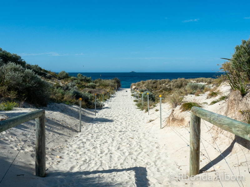 What to Do on Rottnest Island Besides Adorable Quokka Selfies 18 White sand path leading to Pinky Beach on Rottnest Island