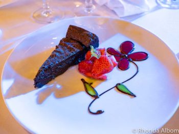 This chocolate cake was a Lactose and gluten free cruising success on Azamara Quest