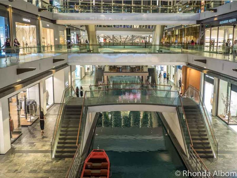 River and boats runs through centre of Marina Bay Sands shop
