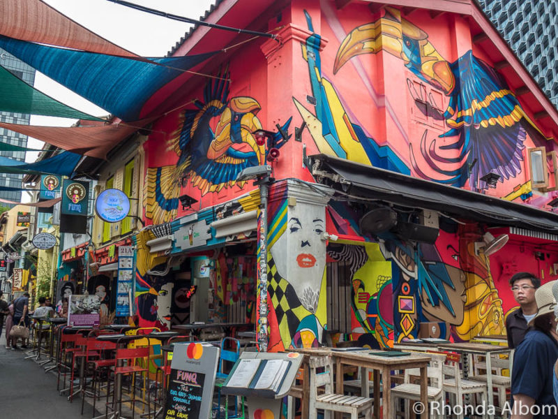 Brightly decorated cafe along Haji road in Kampong Glam on of the must visit places in Singapore