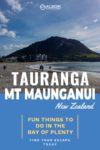 A view of Mount Maunganui from the beach in the Bay of Plenty New Zealand