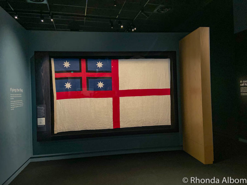 Flag of the United Tribes of New Zealand, the country's first flag inside the Waitangi Museum