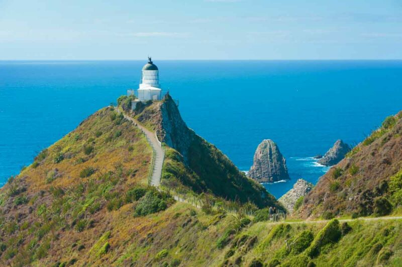 Lighthouse on Nugget Point. It is located in the Catlins area on the Southern Coast of New Zealand, Otago region.
