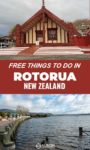 View of marae at Ohinemutu Maori Village and Rotorua Lake front in Rotorua New Zealand