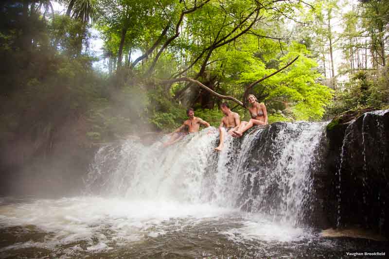 Waterfall at Kerosene Creek one of the free geothermal hot springs in Rotorua