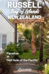 A view of Maori wood carvings at a sculpture garden in Russell Bay of Islands New Zealand