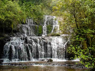 Purakaunui Falls, a multi level cascading waterfall in the Catlins, Southland New Zealand