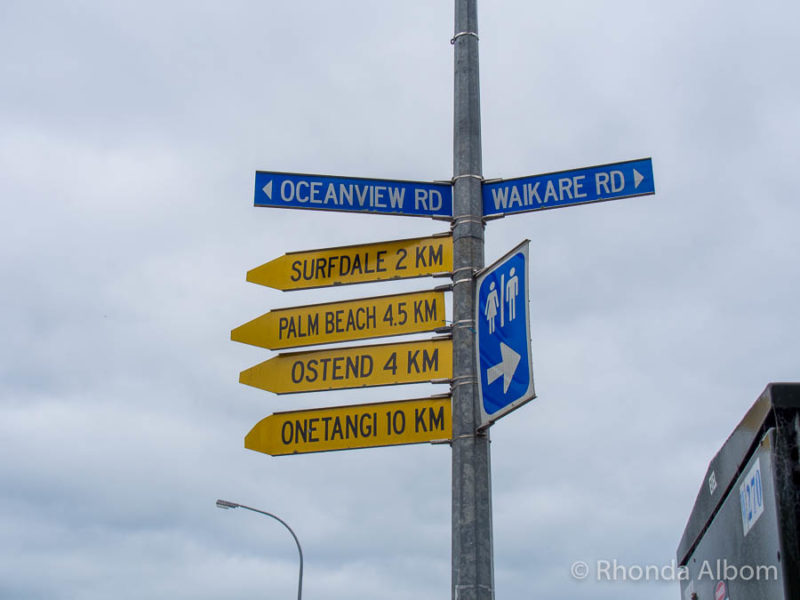 Road signs on Waiheke Island, New Zealand