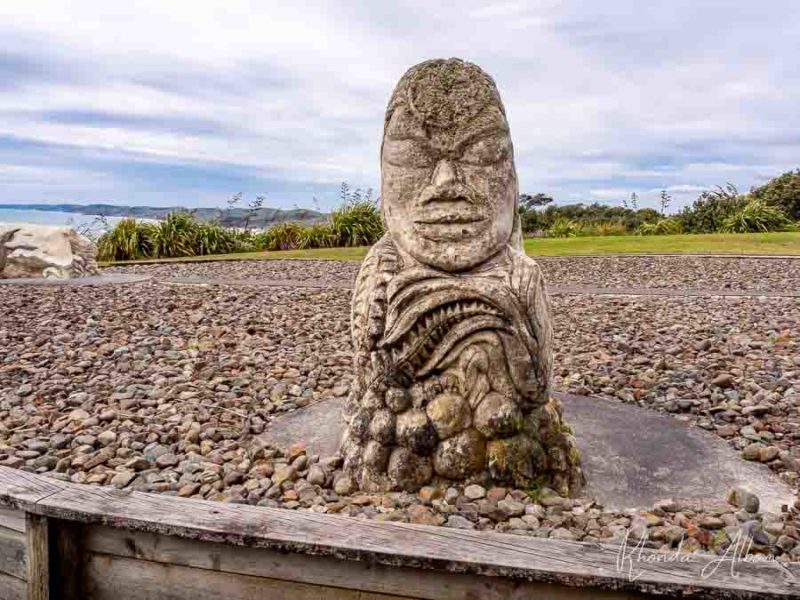 17 Things to Do in Raglan: Unleash Your Adventurous Spirit 8 One of the four sculptures representing the wind directions. This is South or earth in Raglan New Zealand