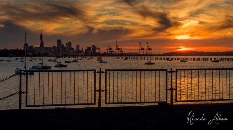 Sunset seen from Tamaki Drive in Auckland