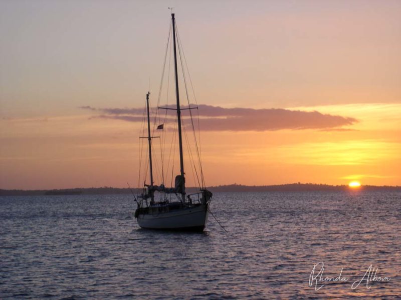 Boat anchored off of Rocky Bay on Waiheke Island
