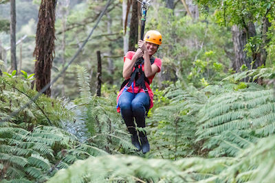 Woman on Zipline at Driving Creek Railroad