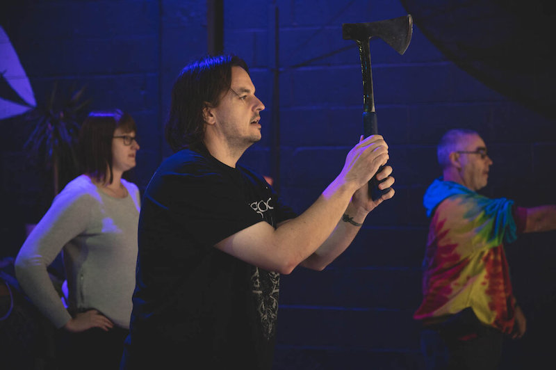 Axe Throwing Auckland - Watch Us Fully Unleash Our Inner Viking 2 A person lining up their throw at Sweet Axe Throwing Company in Auckland