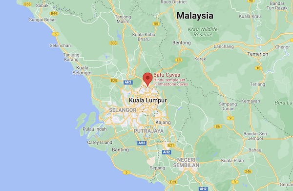 Map of Malaysia highlighting Batu Caves