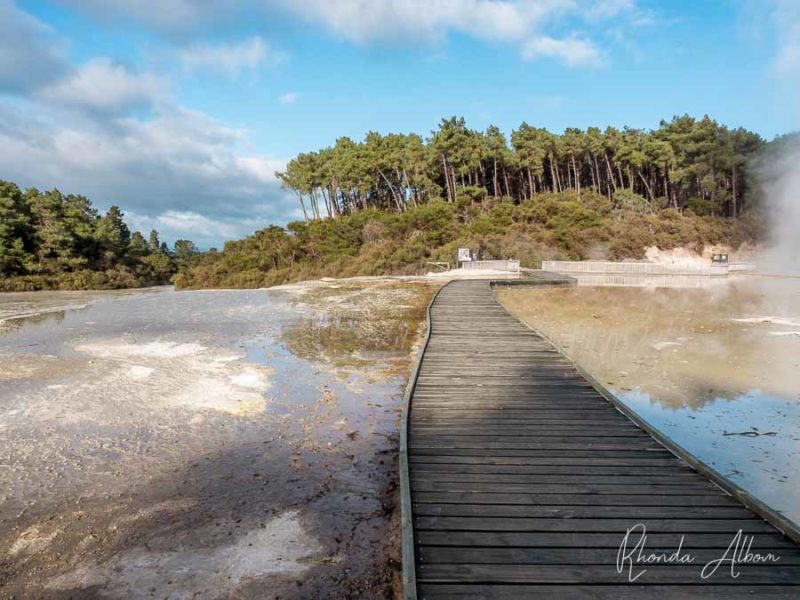 Wai-O-Tapu: Nature's Masterpiece in Geothermal Rotorua NZ 5 Boardwalk crossing the Artist Palette of the Champagne Pool