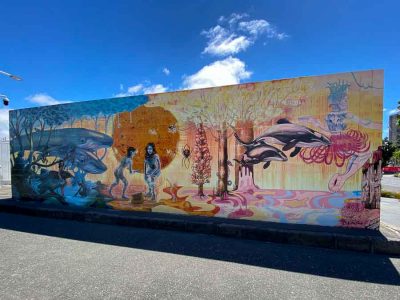 Dolphins and explorers, this Auckland street art tells a story of New Zealand