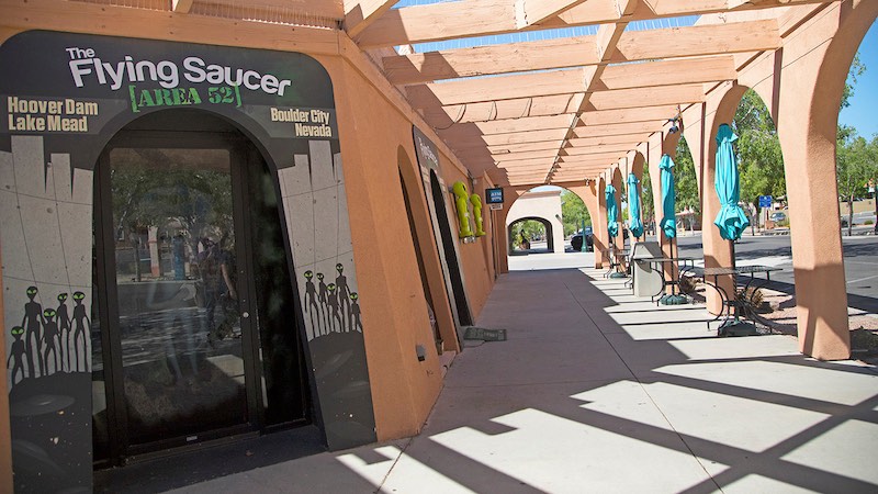 12 Fascinating Things to Do at Hoover Dam and Nearby 9 The Flying Saucer cafe and gift shop in Boulder City Nevada