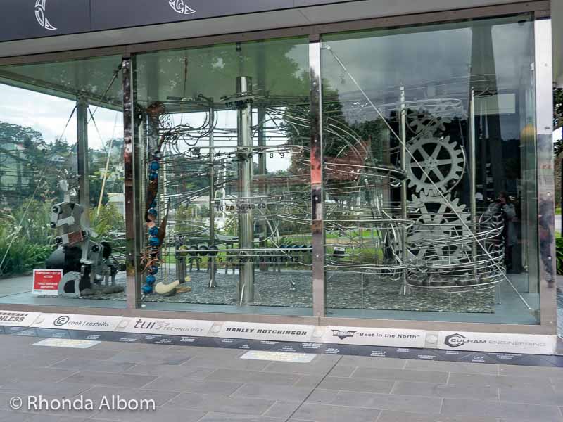 Giant gear rolling ball clock outside Claphams National Clock Museum