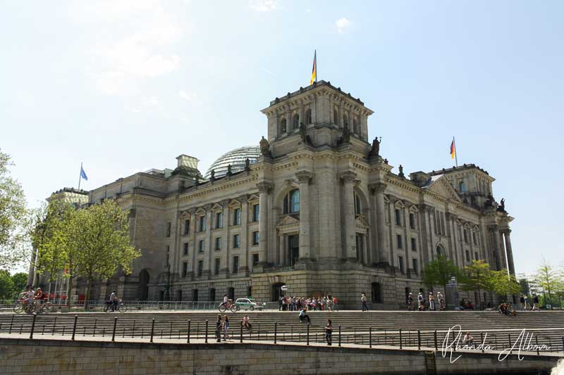 Reichstag in Berlin as seen from the river.