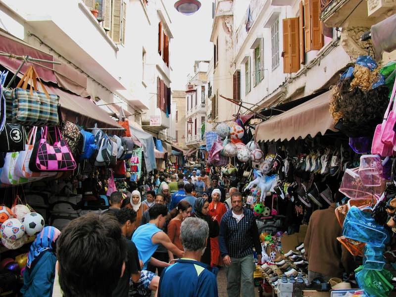 Crowded street of the old Medina in Casablanca