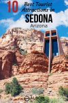Chapel of the Holy Cross with a red rock mountain in the background is one of the best tourist attractions in Sedona Arizona