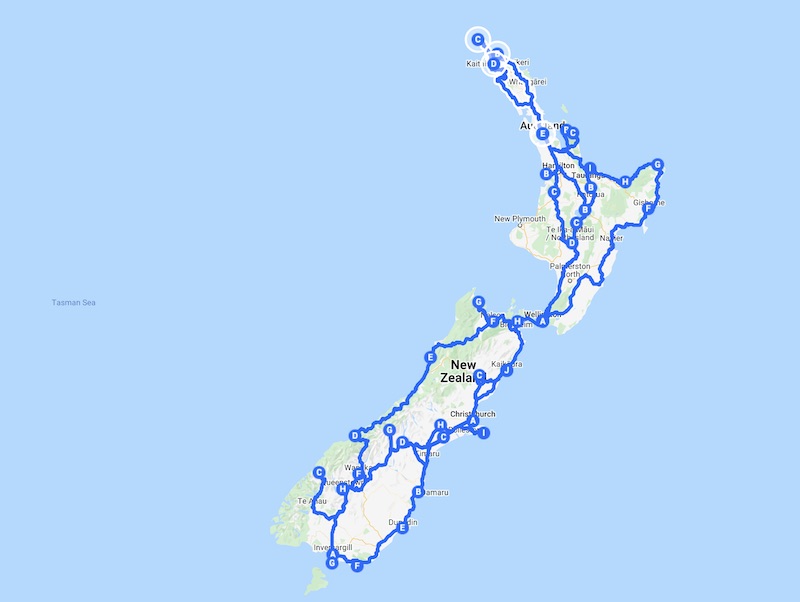 New Zealand Road Trips: Itineraries for North or South Island Adventures 7 Some of our favourite New Zealand road trips on a map