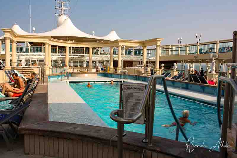 One of the pools on the Norwegian Spirit at an off hour. It was quite crowded during the afternoons on sea days.