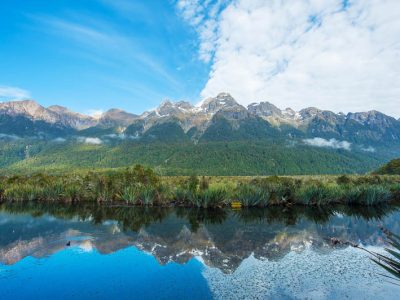 Mirror Lakes are a famous natural landmark omn the Milford Road in the Fiordland, one of the world National Parks in New Zealand.
