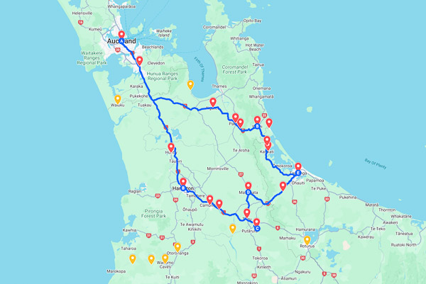 Auckland to Tauranga road trip map 1