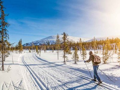 Cross country skier enjoying an icy adventure
