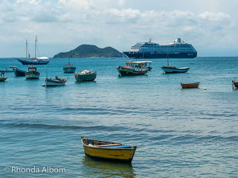 Azamara Pursuit in the distance off the coast of Buzios Brazil