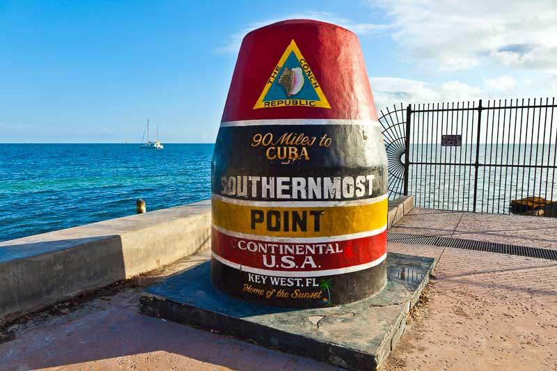 The Southernmost Point marker in Key West, Florida, USA can be seen on a long day trip from Miami