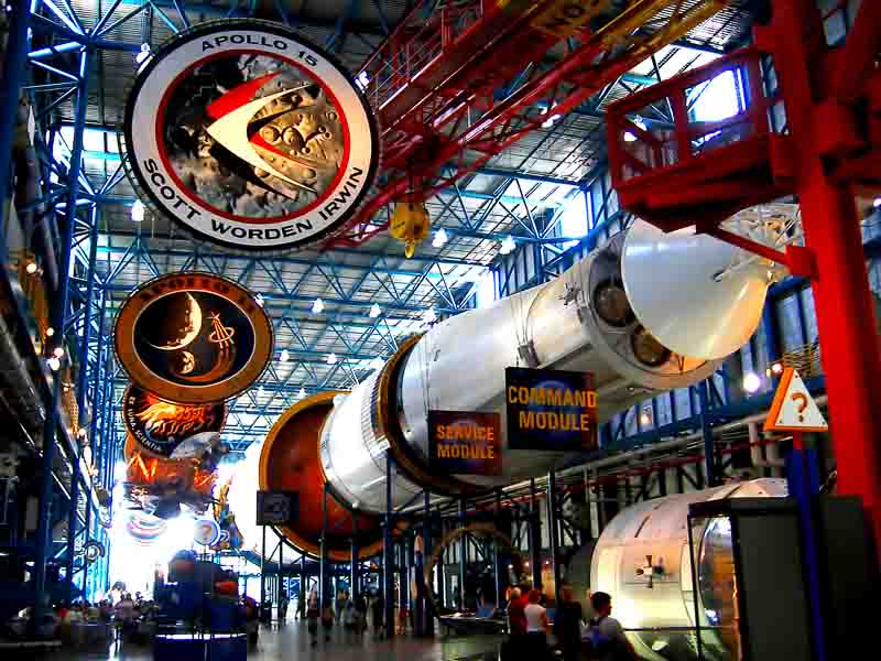 Rockets displayed inside the Kennedy Space Centre
