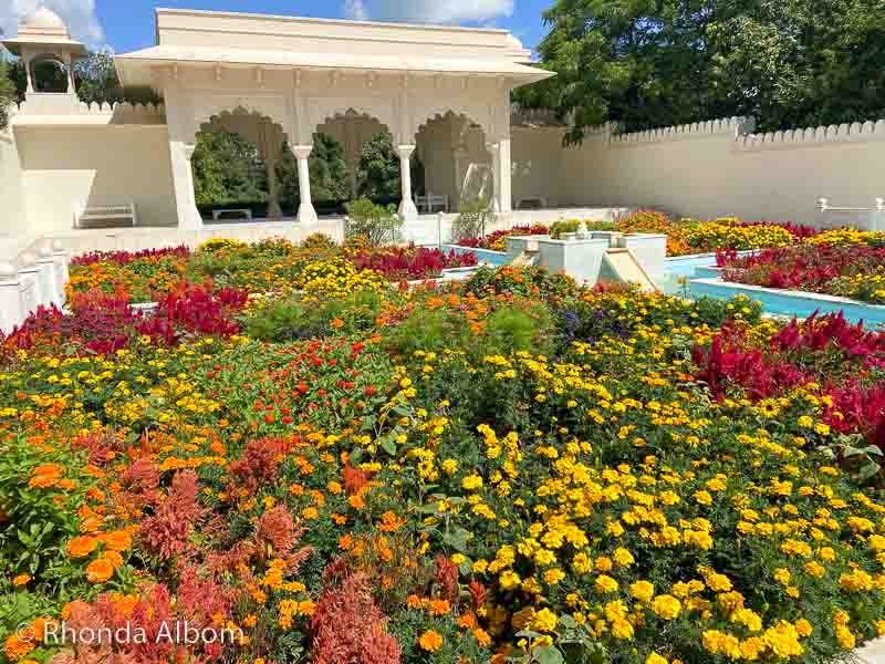 Colourful flowers in bloom in the Char Bagh Garden