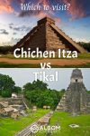 Images of pyramid ruins at Chichen Itza in Mexico and Tikal in Guatemala