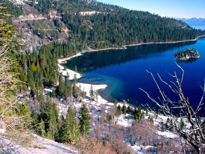 Driving around Lake Tahoe, a large freshwater lake in the Sierra Nevada mountains of the United States.