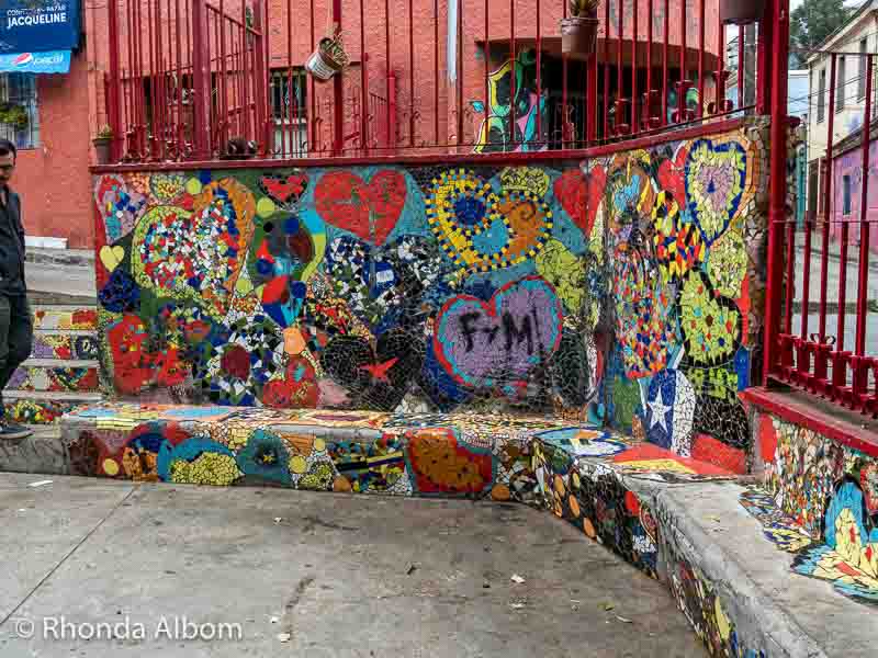 Mosaic tiles surrounding Plaza El Descanso Valparaiso, Chile