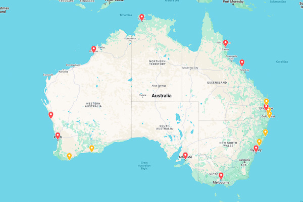 Australian coastal cities map