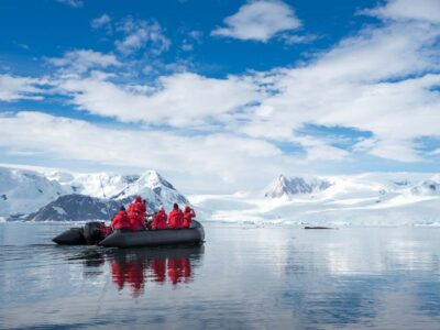 Enjoying an inflatable boat tour is a highlight of cruising Antarctica.