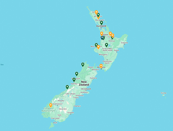 Glowworms in NZ map