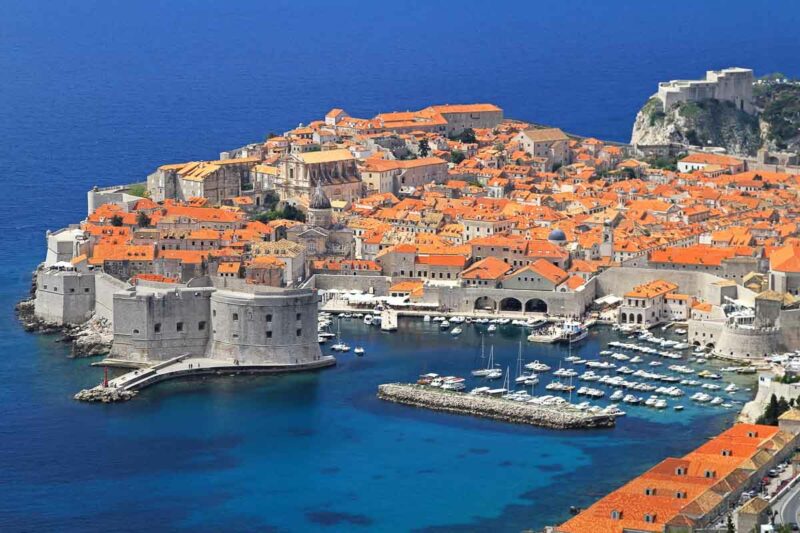 Aerial shot of old sunny Dubrovnik city