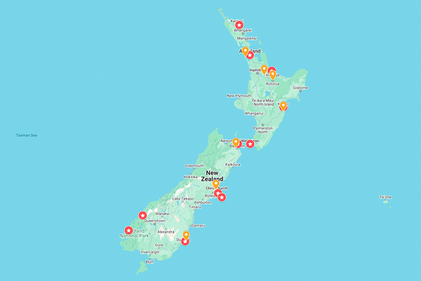 Cruise ports of NZ map