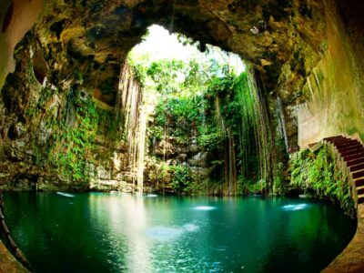 Ik-Kil Cenote near Chichen Itza, Mexico is one of the most beautiful caves in the world.