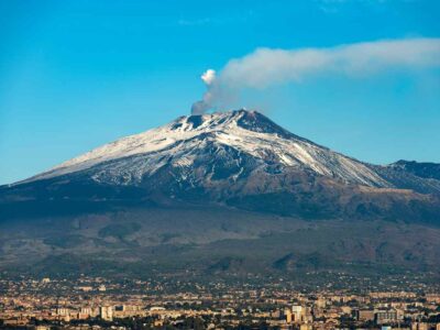 A view of Mount Etna volcano from the city of Catania, seen on one of the many adventures in Sicily