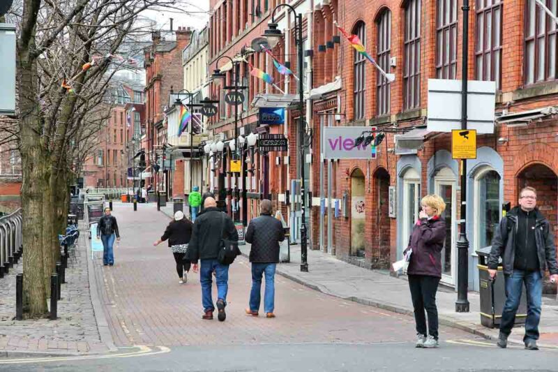 The Gay Village is centered on Canal Street in Manchester, one of Englands LGBTQ+ friendly places