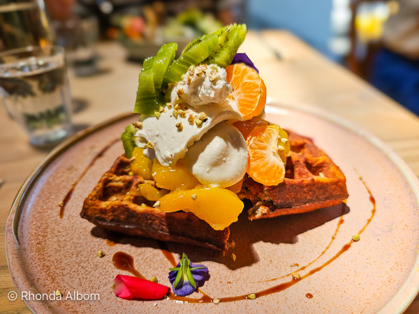 Waffles at Little Bird Kitchen in Ponsonby, my favourite gluten-free New Zealand restaurant. 
