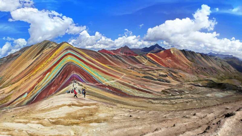 Walking towards Rainbow Mountain in Peru.