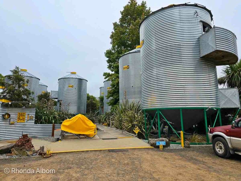Some of the units at SiloStay on the Banks Peninsula. This eco resort is one of the unusual places to stay in New Zealand. 